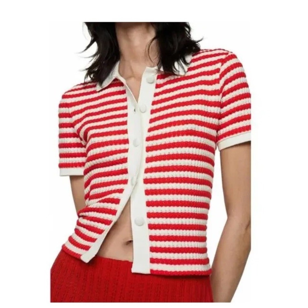MNG Mango Combined knitted t-shirt Red White Stripe Womens Med
